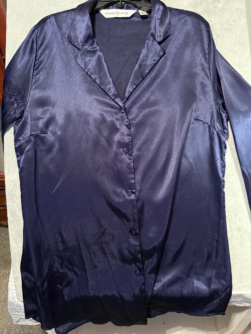 Victoria's Secret Navy Blue Satin Long Sleeve Nightshirt Size L